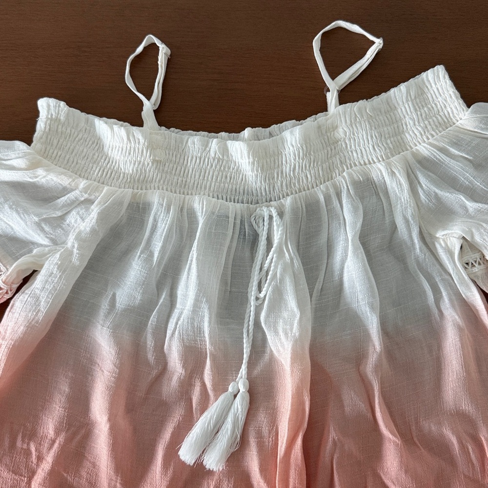 Women's Ombre Off-Shoulder Peasant Top - White to Coral - Picture 2 of 3